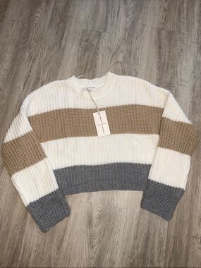 NWT - Moon and Madison- women’s cropped Striped Rib Knit Sweater